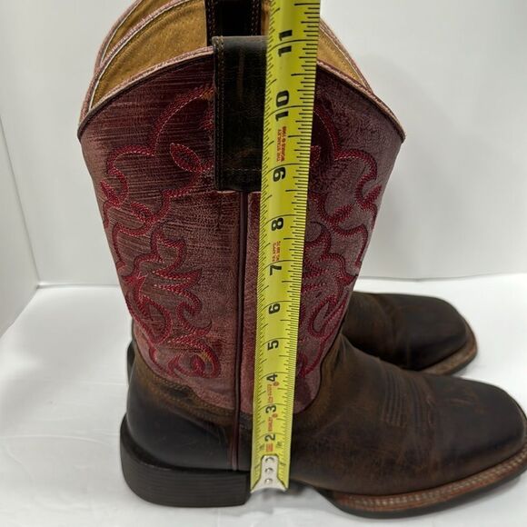 Shyanne Mens Cowboy Boots Brown Leather Red Stitch Square Toe Size 8.5M Rodeo - Picture 9 of 14